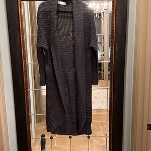 Long women’s duster cardigan dark gray
